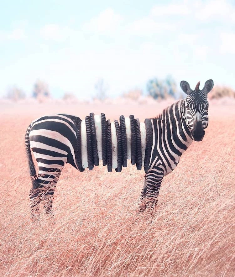 Image surréaliste d'animaux combinant créativité et manipulation visuelle